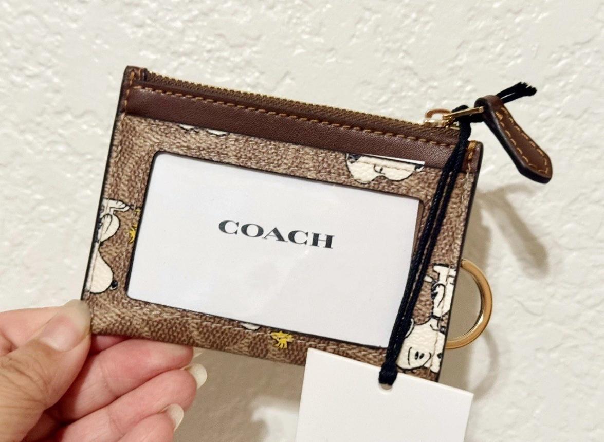 Coach x Peanuts Mini Skinny ID Case Signature Canvas Snoopy Print CBT14 NWT