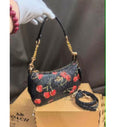 Coach Cherry Print Shoulder Bag – Black Signature Canvas Mini Crossbody Handbag