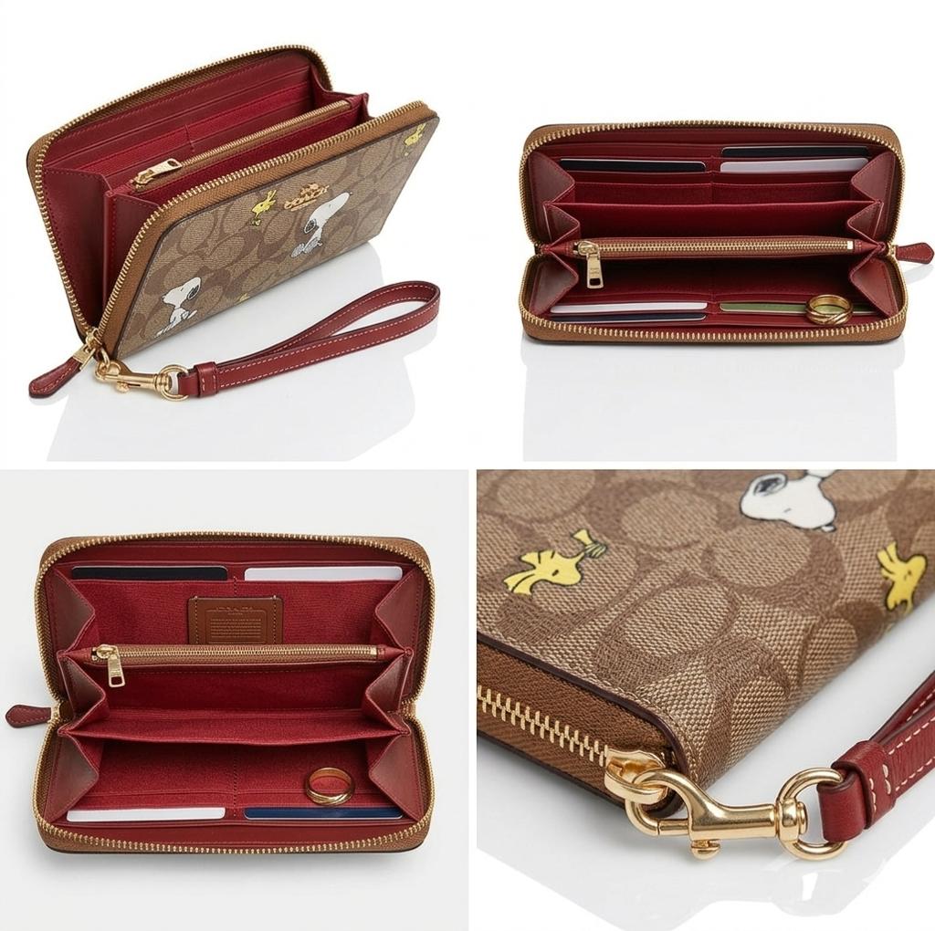 Coach x Peanuts Long Zip Around Wallet Signature Canvas Snoopy & Woodstock Khaki CE705 NWT