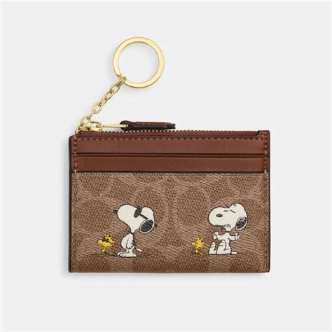 Coach x Peanuts Mini Skinny ID Case Signature Canvas Snoopy Print CBT14 NWT