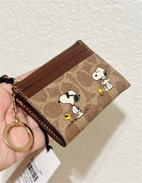 Coach x Peanuts Mini Skinny ID Case Signature Canvas Snoopy Print CBT14 NWT