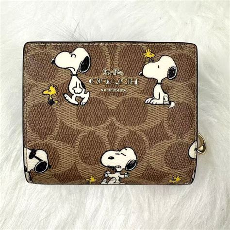 Coach x Peanuts Snoopy Snap Wallet Signature Coated Canvas CBN32 NWT