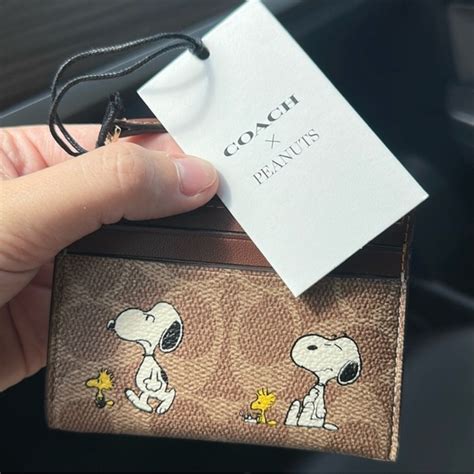 Coach x Peanuts Mini Skinny ID Case Signature Canvas Snoopy Print CBT14 NWT