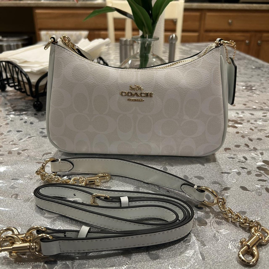Coach Women's Teri Shoulder Bag Signature Canvas Chalk White NW give me 6 pic tetil discroption tags hs code