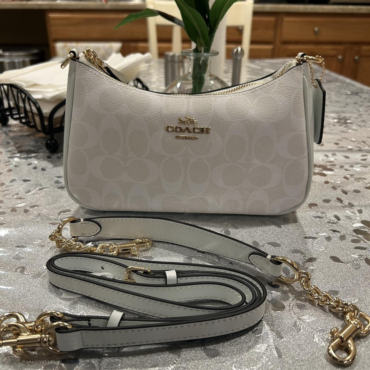 Coach Women's Teri Shoulder Bag Signature Canvas Chalk White NW give me 6 pic tetil discroption tags hs code