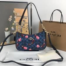 Coach Teri Shoulder Bag in Signature Canvas with Cherry Print – Navy Blue