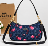 Coach Teri Shoulder Bag in Signature Canvas with Cherry Print – Navy Blue