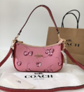 COACH Teri 2-Way Shoulder Bag Pink Cherry Print Canvas Leather CR290 New