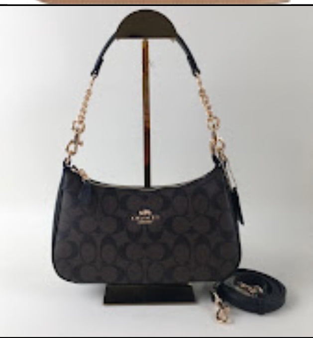 New Coach Original Teri Shoulder Bag Dark Brown Signature ...