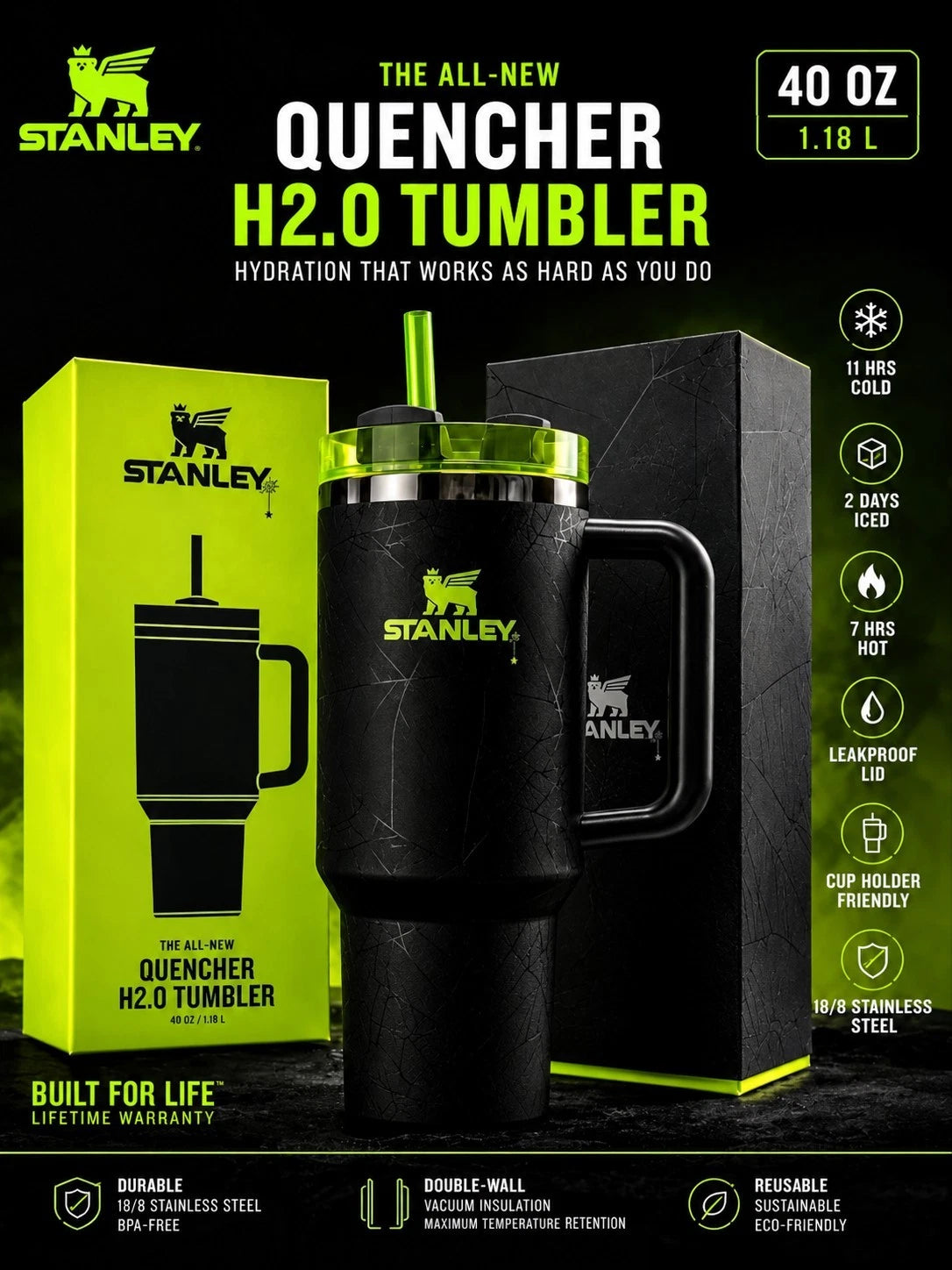Stanley Halloween Web Glow H2.0 FlowState Quencher Tumbler – 40 oz Limited Edition