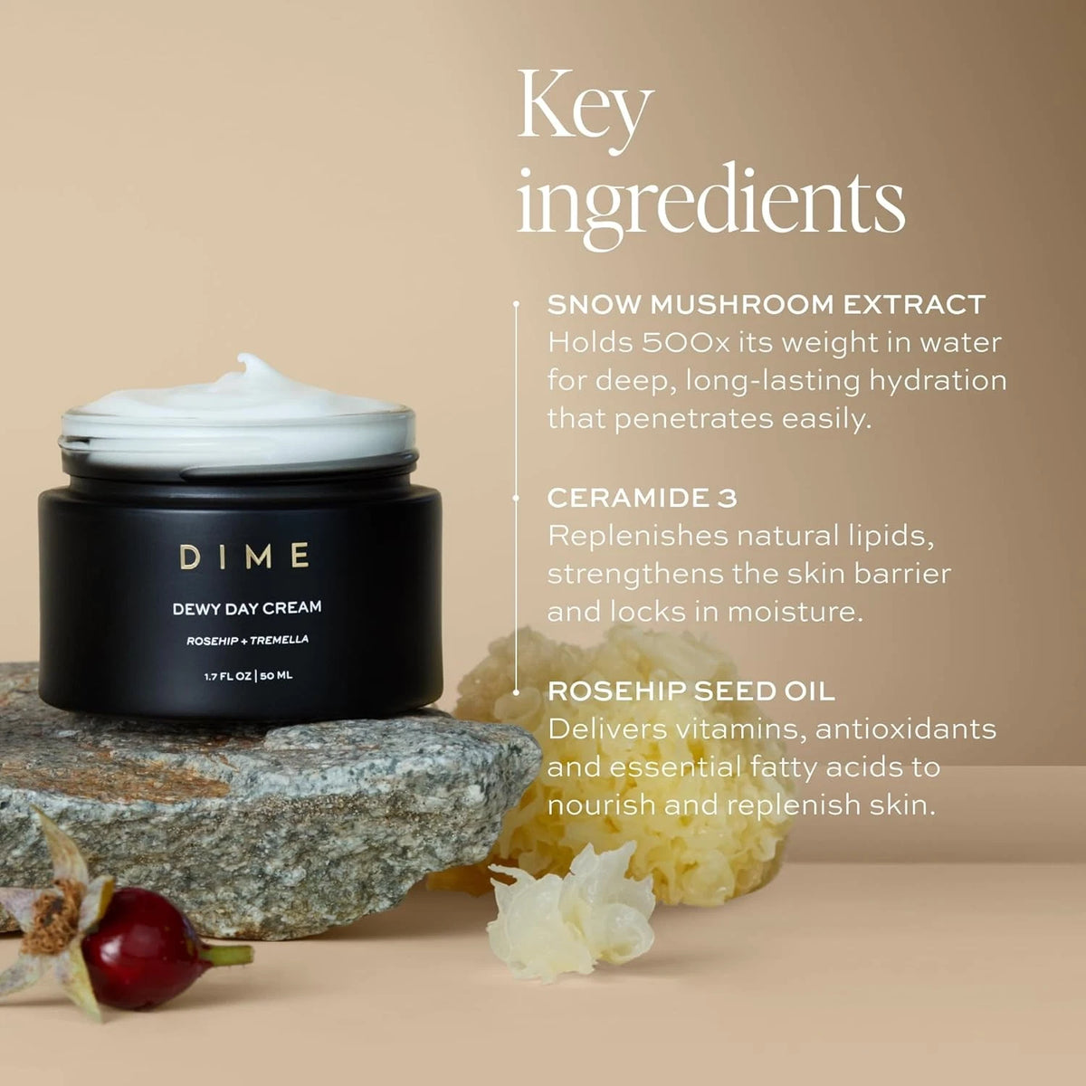 DIME Beauty Dewy Day Cream Morning Face Moisturizer with Rosehip Oil & Tremella