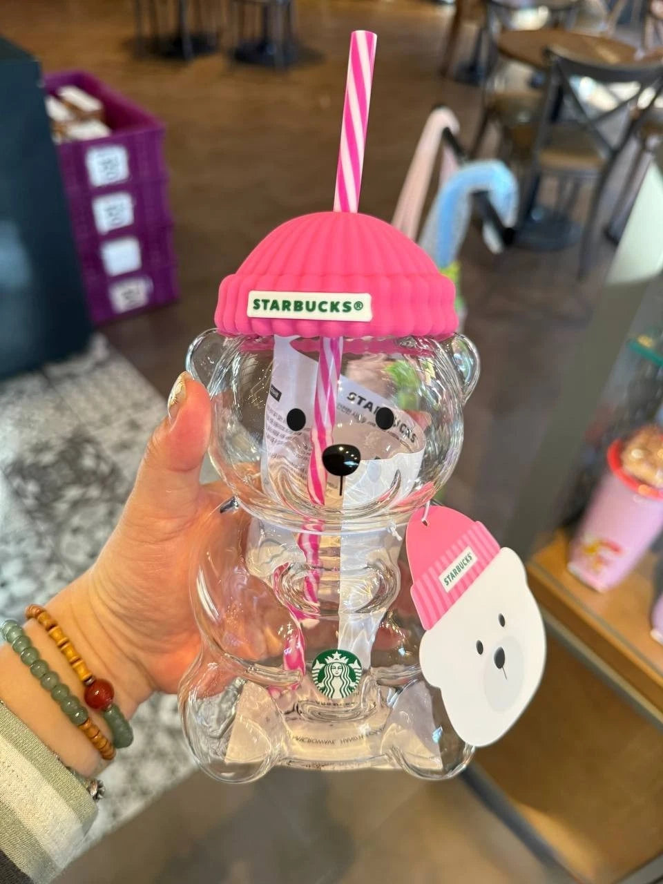 Starbucks Korea Barbie Pink Bearista Glass Cold Cup 591ml – Pink Bear Tumbler