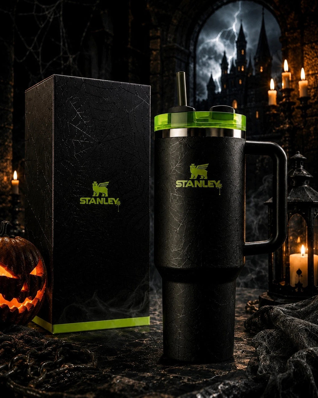 Stanley Halloween Web Glow H2.0 FlowState Quencher Tumbler – 40 oz Limited Edition