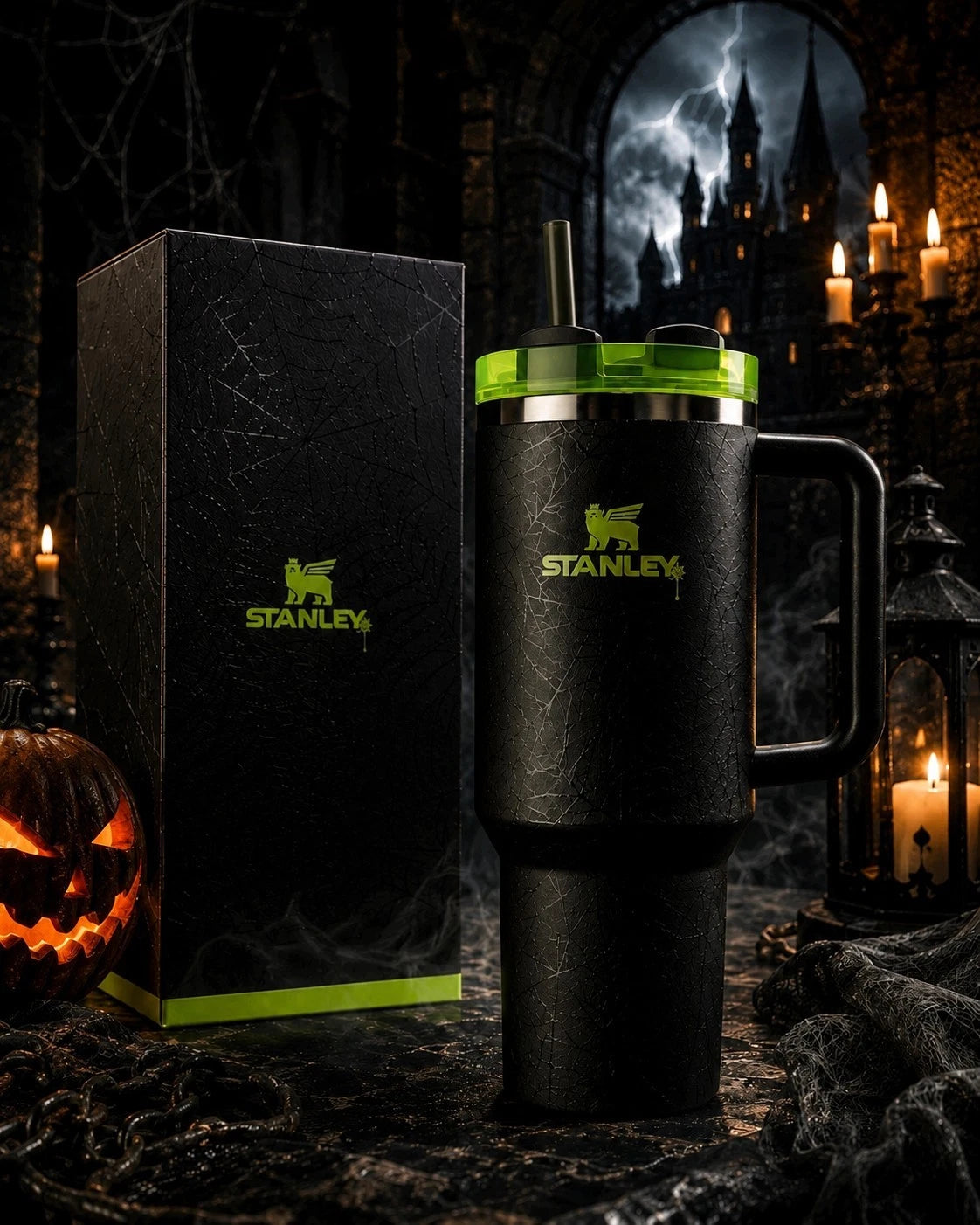 Stanley Halloween Web Glow H2.0 FlowState Quencher Tumbler – 40 oz Limited Edition