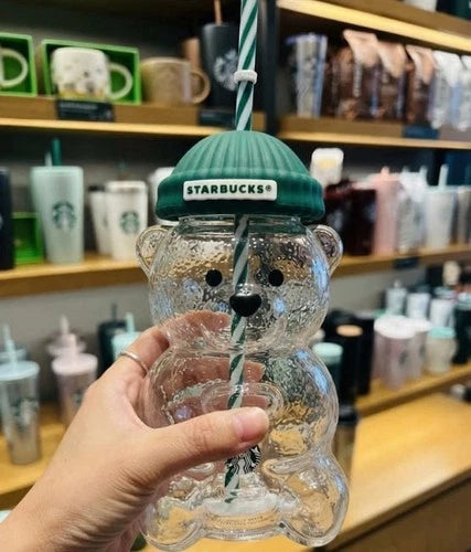 Starbucks World Cup Football Bearista Glass Cup with Straw – 20 oz