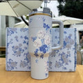 40 oz Lavender Bow Print Stainless Steel Tumbler with Handle & Straw