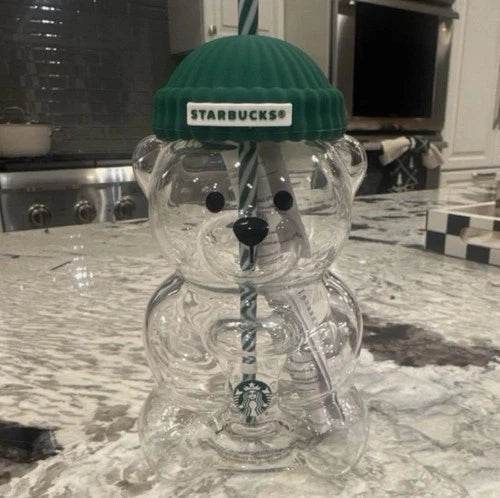 Starbucks World Cup Football Bearista Glass Cup with Straw – 20 oz