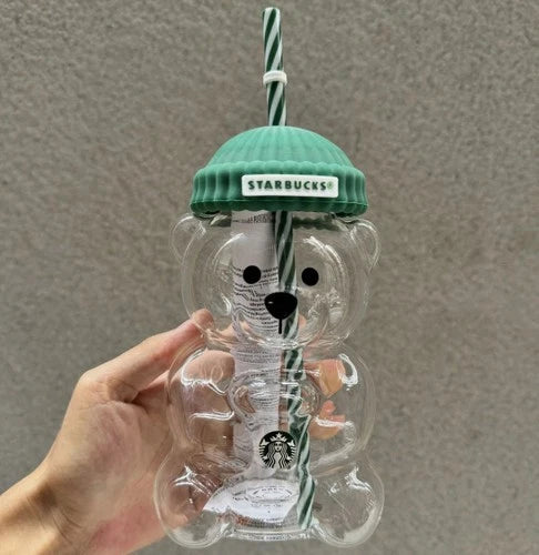 Starbucks World Cup Football Bearista Glass Cup with Straw – 20 oz